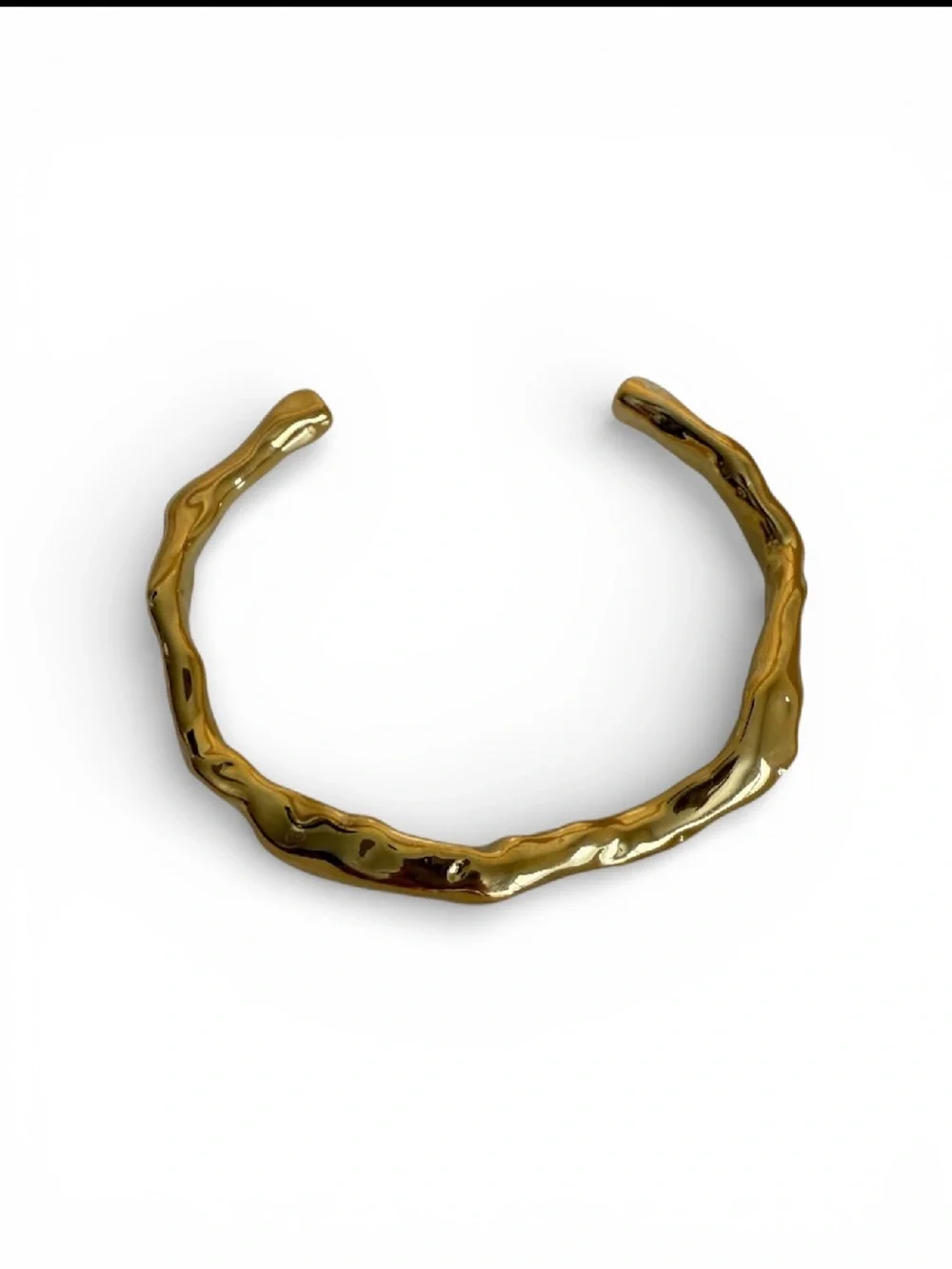 Gold Textured Open Cuff Bracelet - Women's Accessory in stainless steel